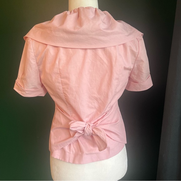 Salvatore Feraggamo Pink Blouse With Bow - Button Up Short Sleeve Shirt - Picture 7 of 13